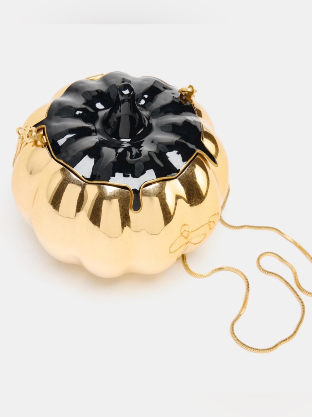 Zara Golden Gourd Pumpkin Clutch Handbag Metal Effect Chain Strap Magnet Clasp